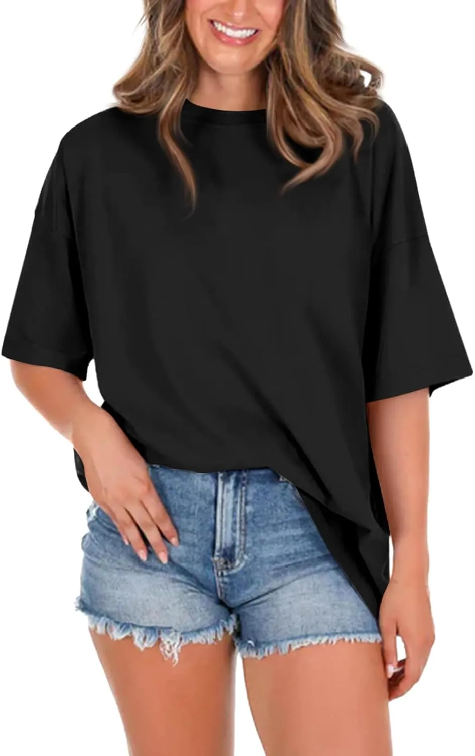 Imily Bela Womens Oversized T Shirts Crew Neck Short Sleeve Summer Casual Tee Tops