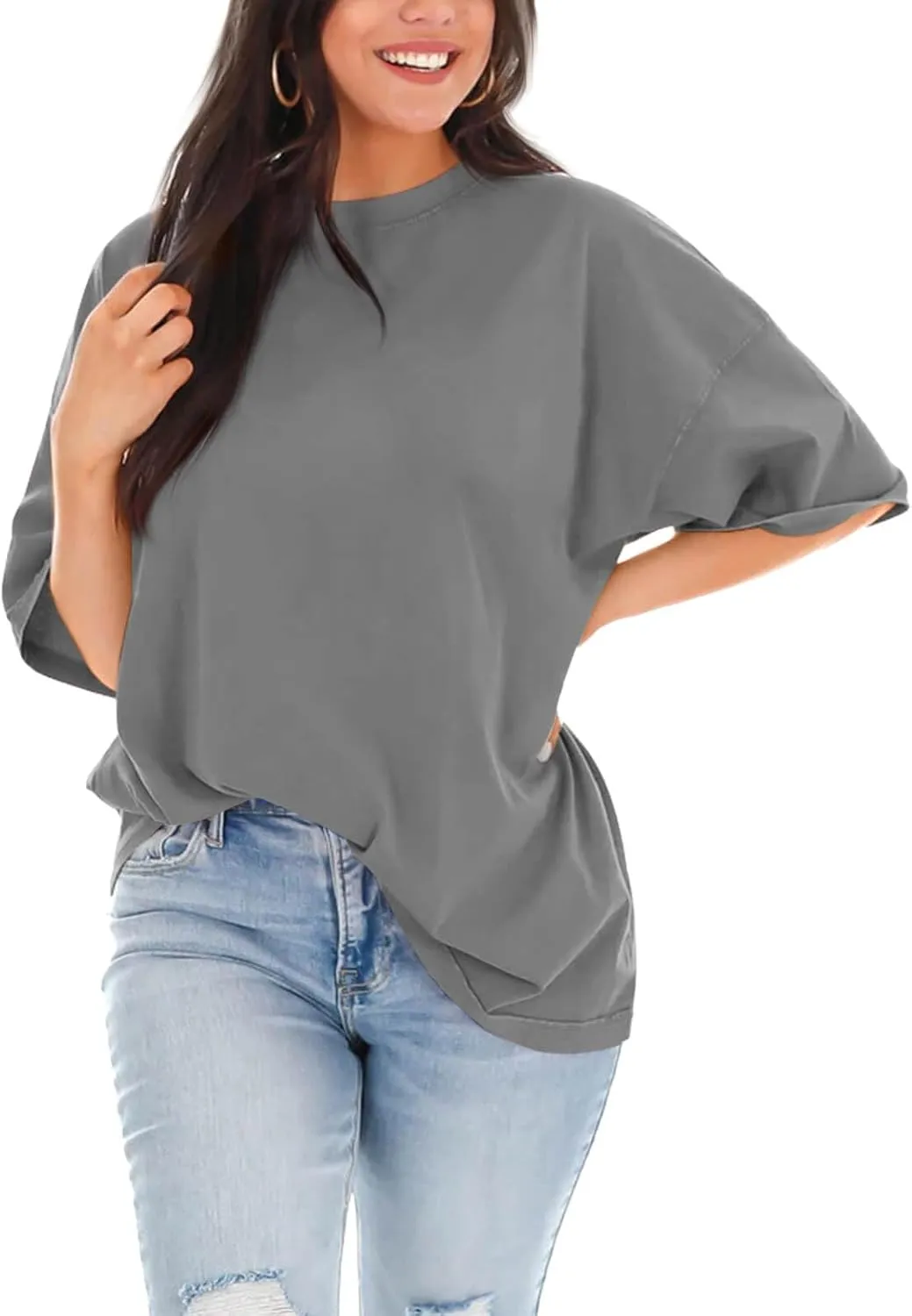 Imily Bela Womens Oversized T Shirts Crew Neck Short Sleeve Summer Casual Tee Tops