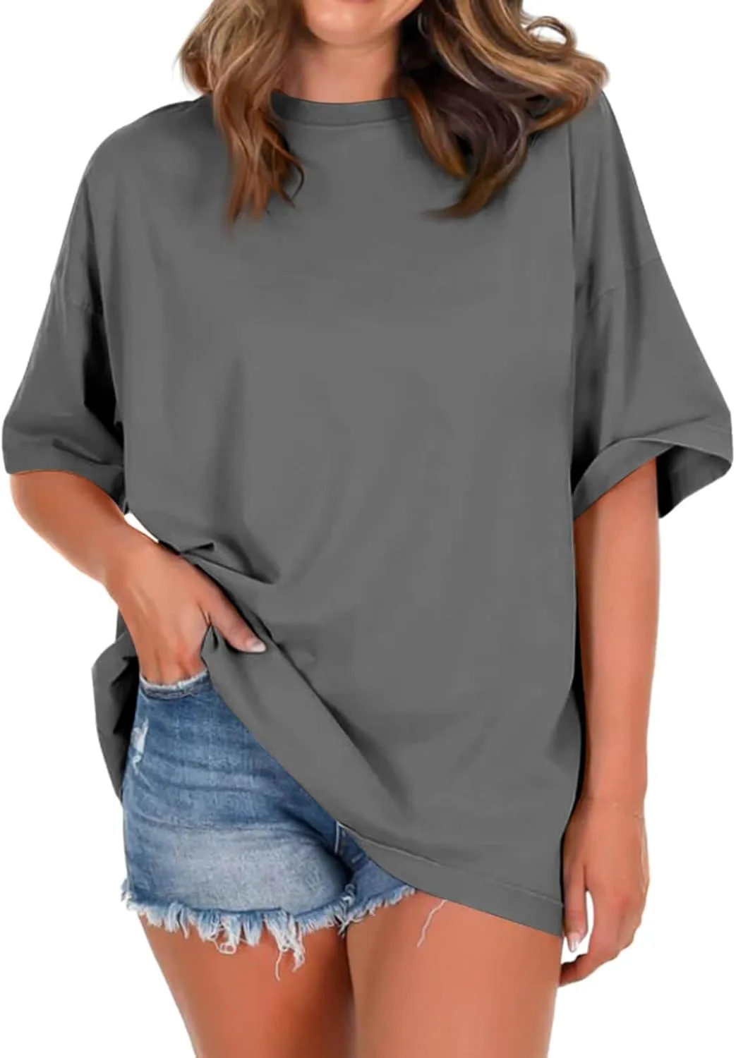 Imily Bela Womens Oversized T Shirts Crew Neck Short Sleeve Summer Casual Tee Tops