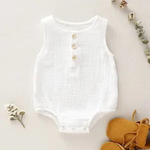 Infants Sleeveless Button Thin Cotton Muslin Rompers