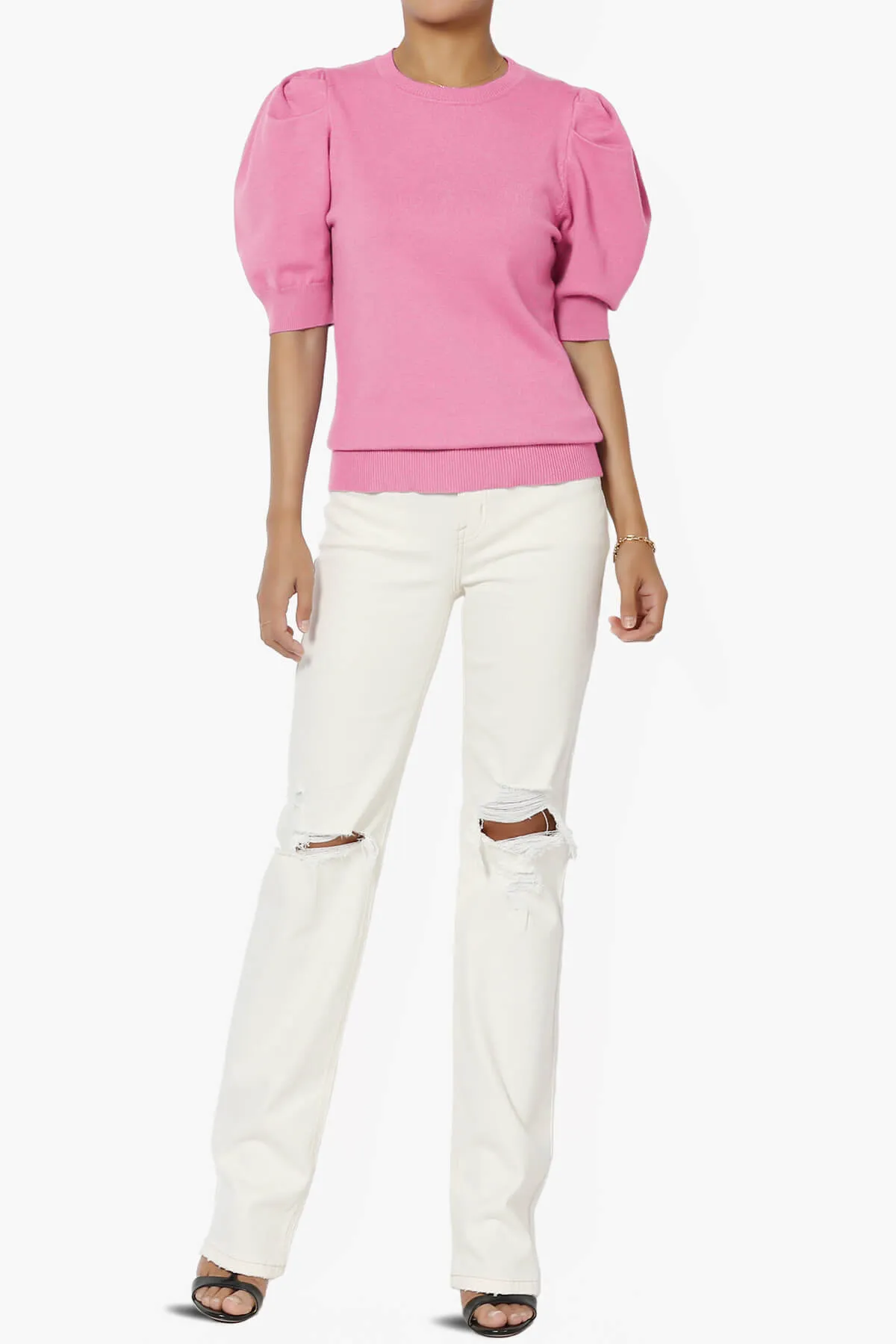 Isabella Puff Short Sleeve Knit Sweater