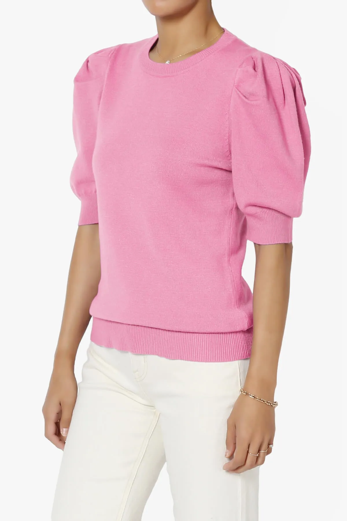 Isabella Puff Short Sleeve Knit Sweater