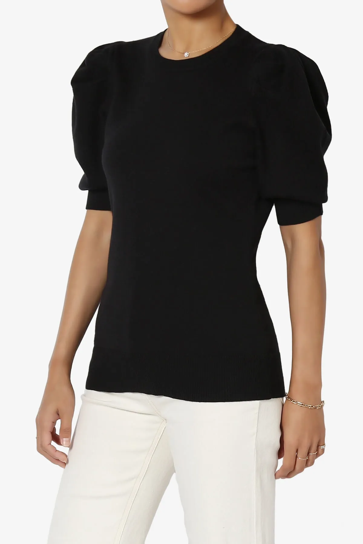Isabella Puff Short Sleeve Knit Sweater