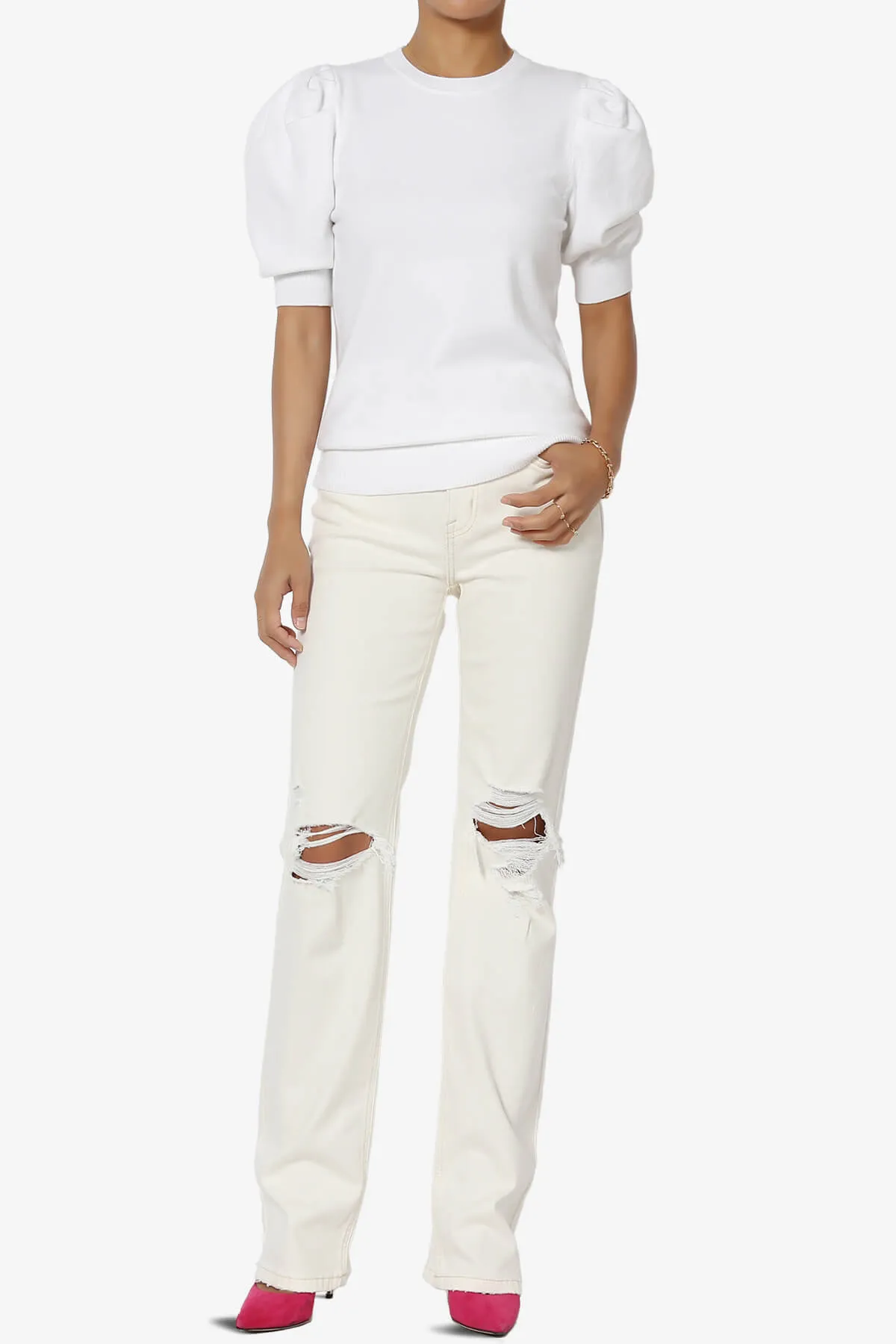 Isabella Puff Short Sleeve Knit Sweater