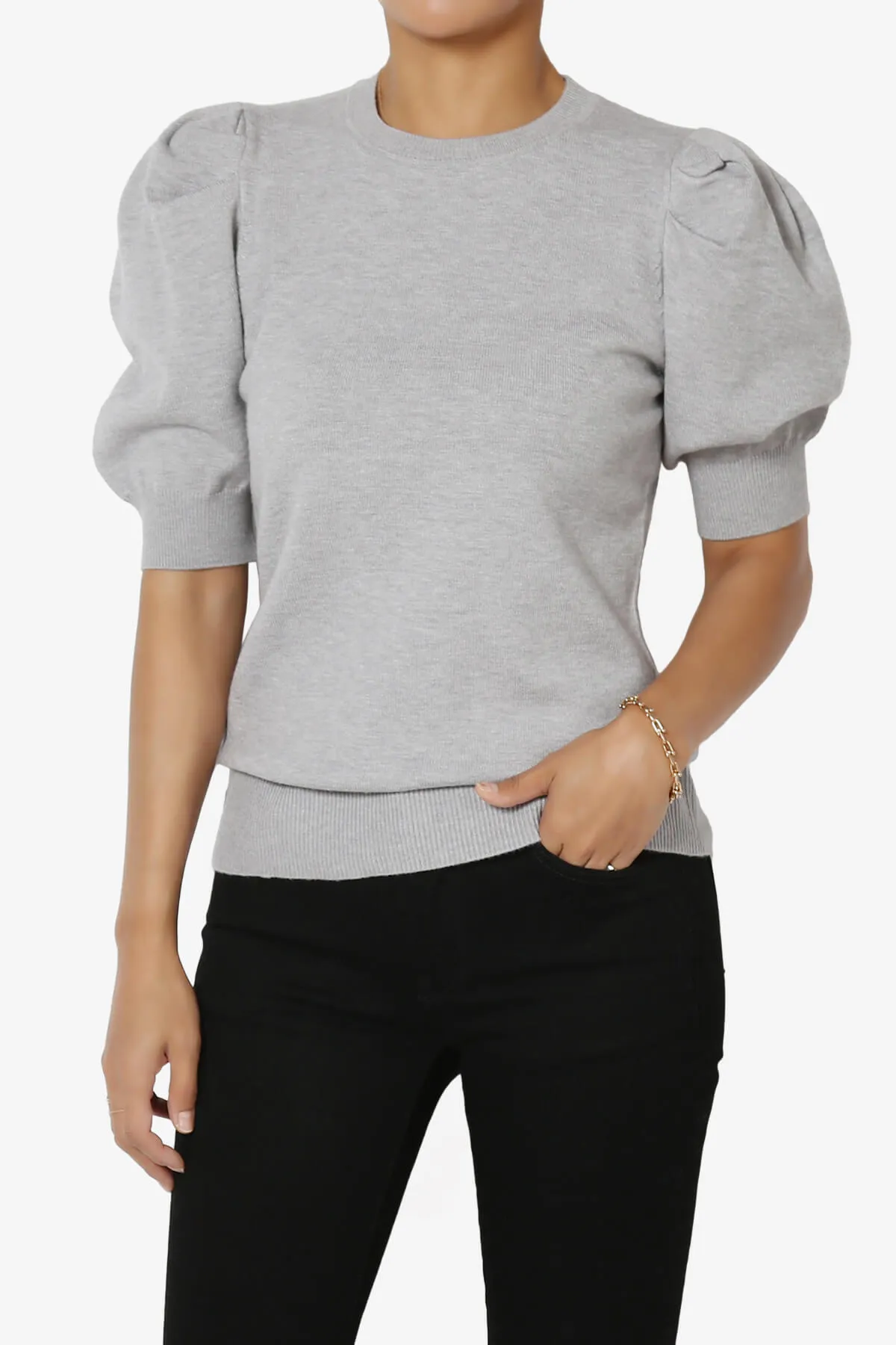 Isabella Puff Short Sleeve Knit Sweater