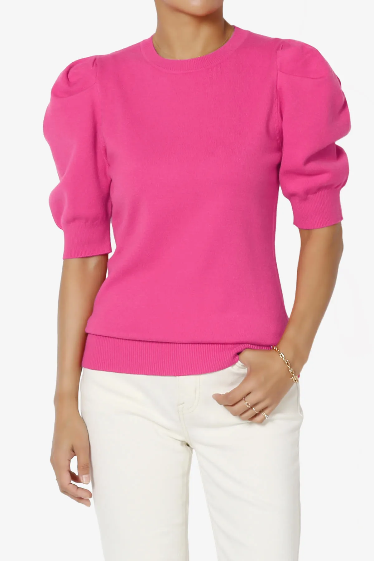 Isabella Puff Short Sleeve Knit Sweater