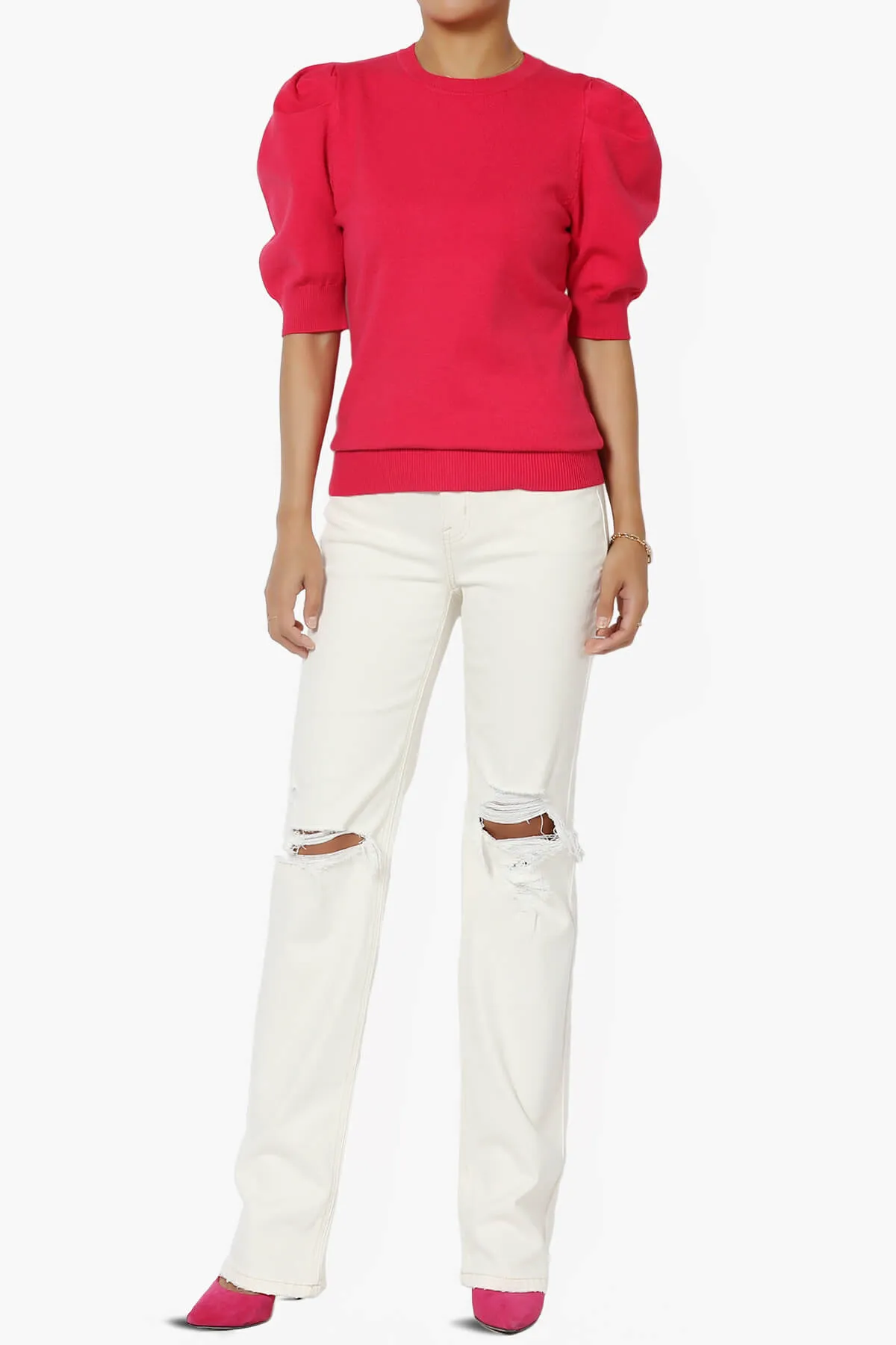 Isabella Puff Short Sleeve Knit Sweater