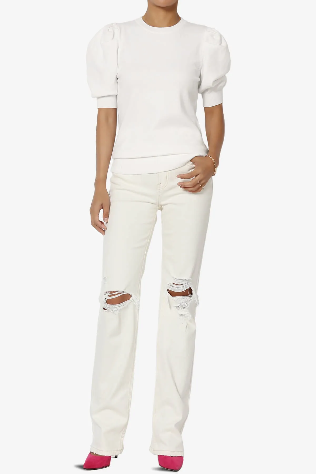 Isabella Puff Short Sleeve Knit Sweater