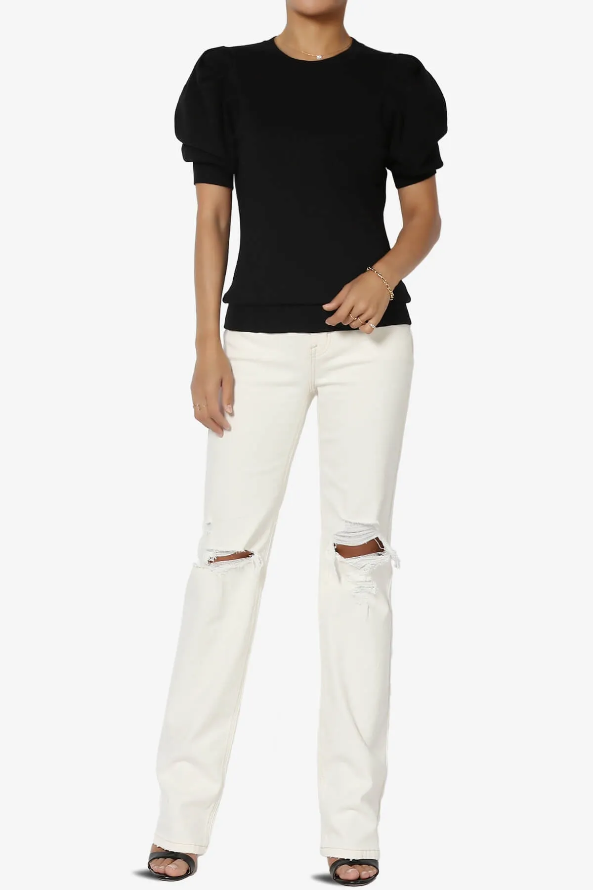 Isabella Puff Short Sleeve Knit Sweater