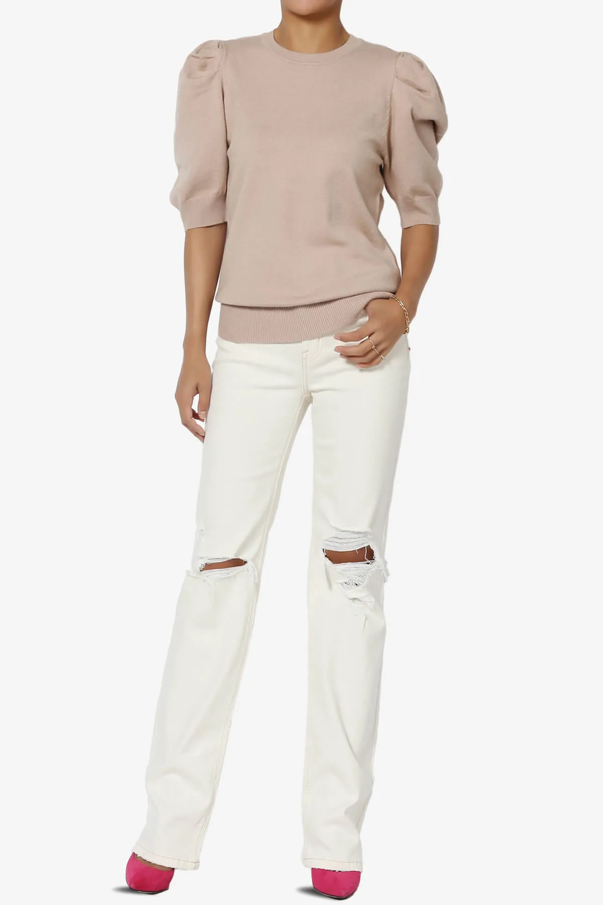 Isabella Puff Short Sleeve Knit Sweater