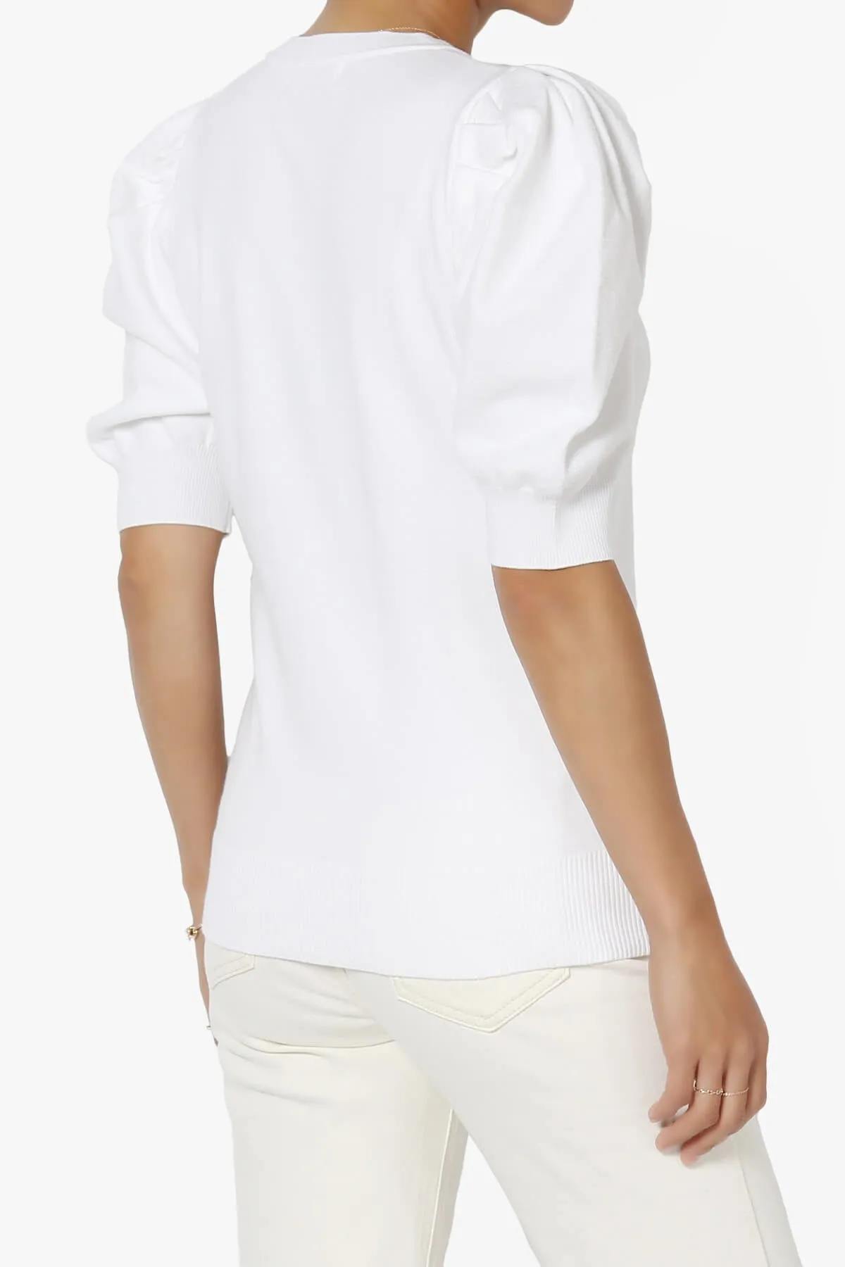Isabella Puff Short Sleeve Knit Sweater