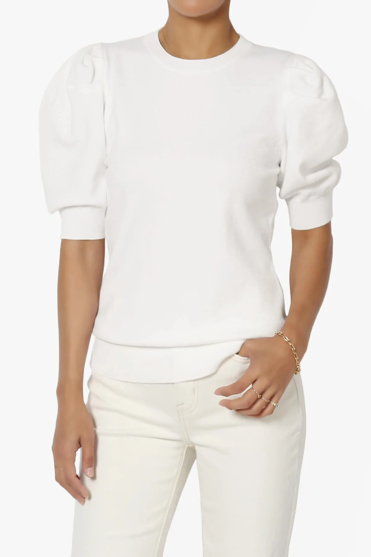 Isabella Puff Short Sleeve Knit Sweater