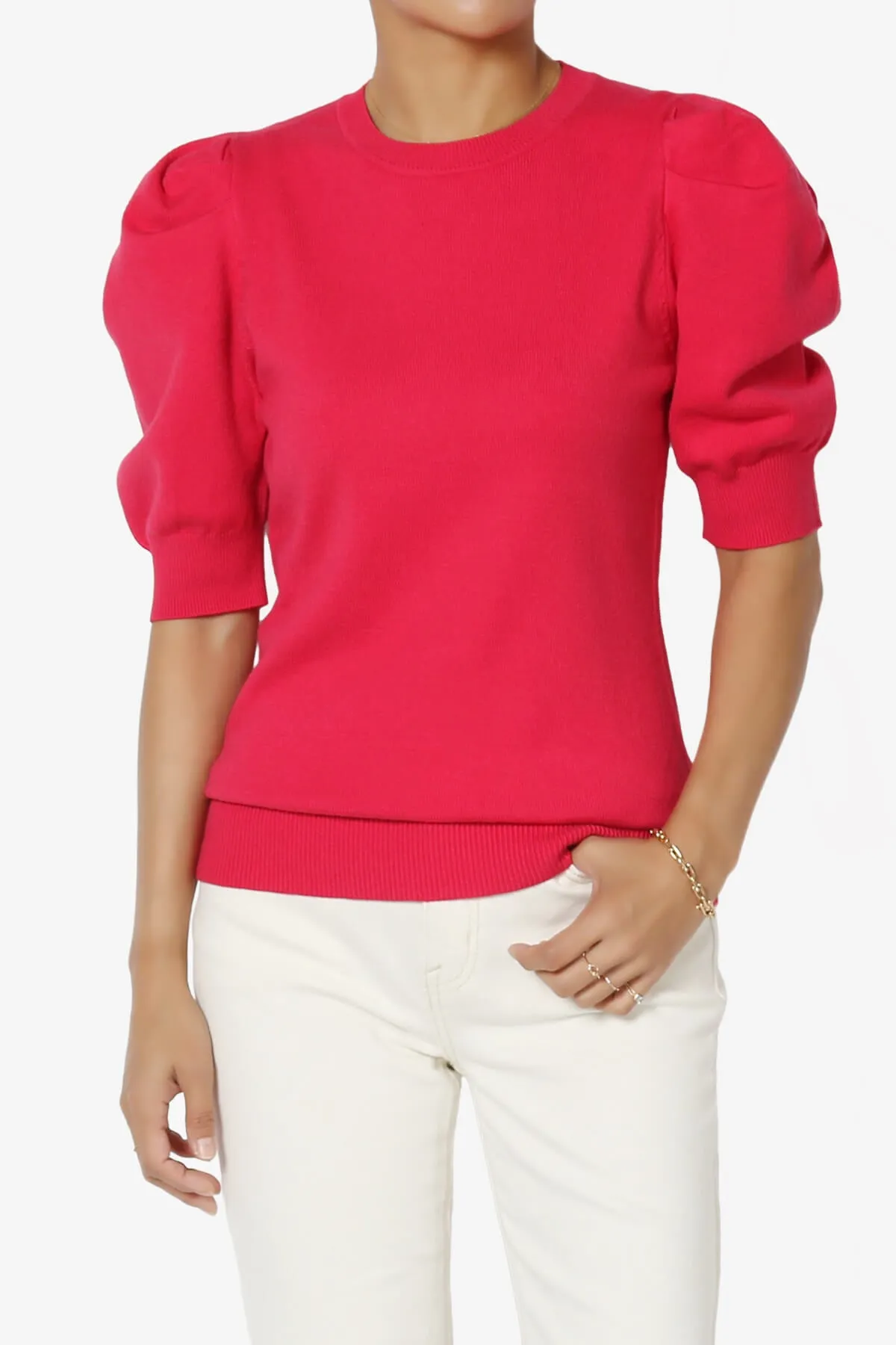 Isabella Puff Short Sleeve Knit Sweater