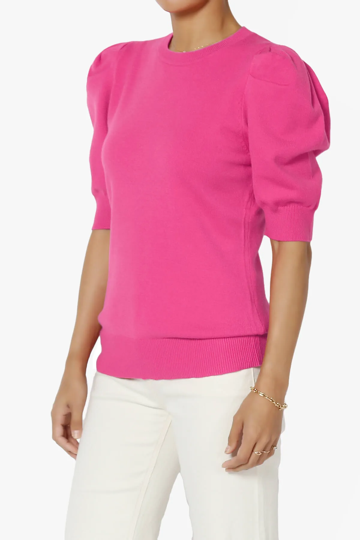 Isabella Puff Short Sleeve Knit Sweater