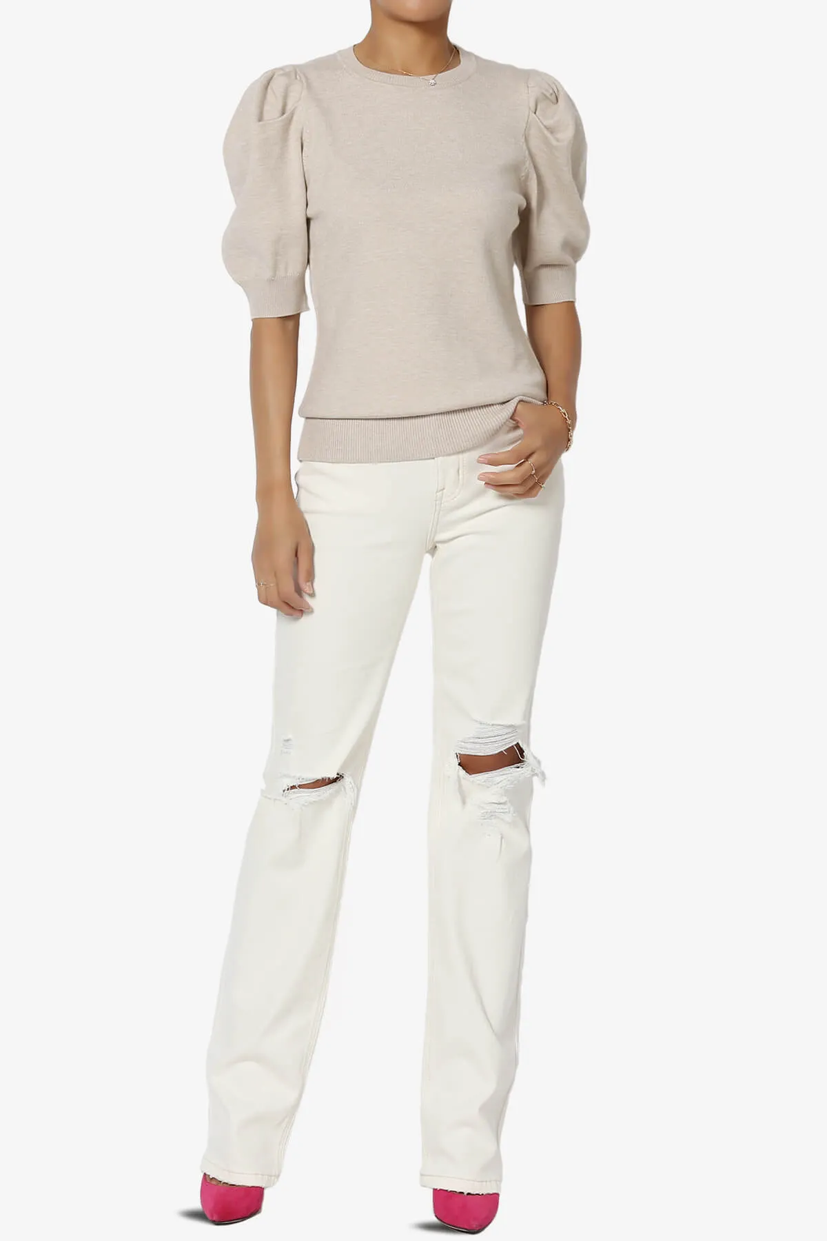 Isabella Puff Short Sleeve Knit Sweater