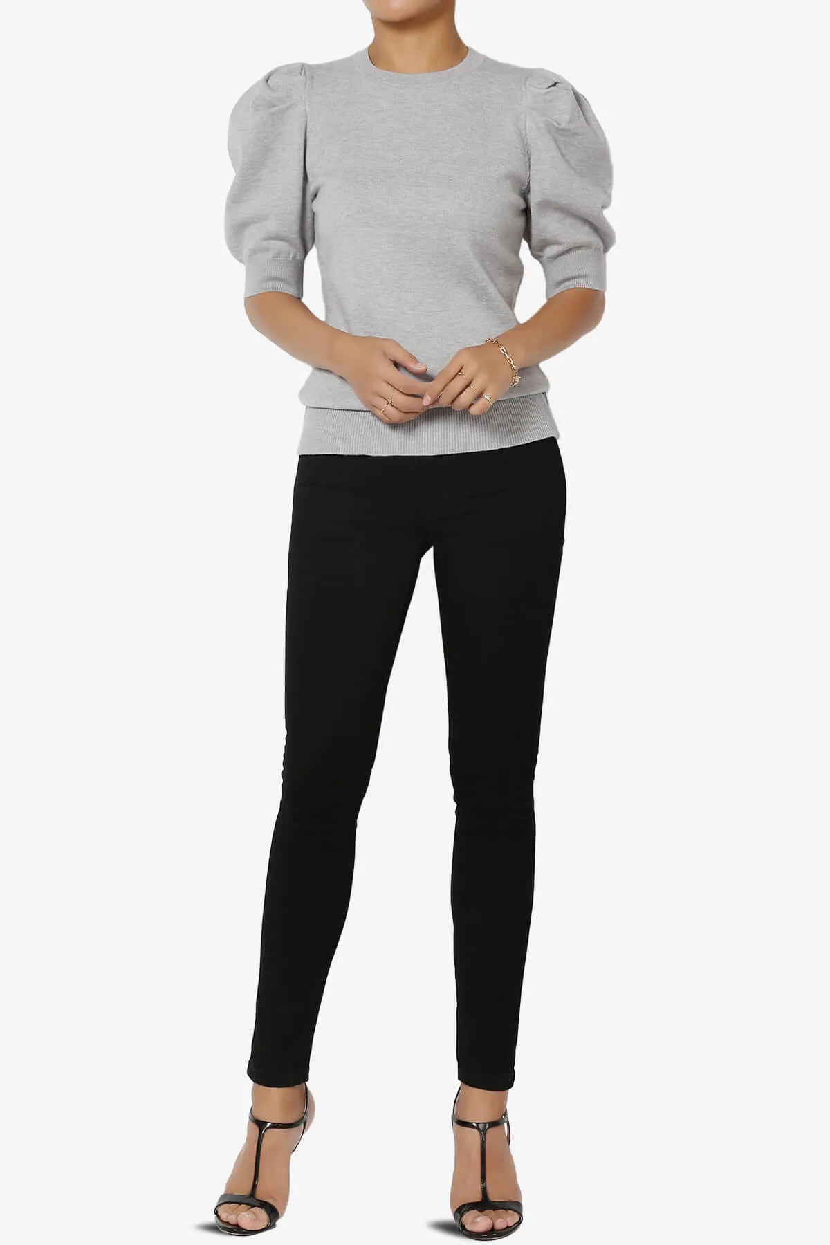 Isabella Puff Short Sleeve Knit Sweater