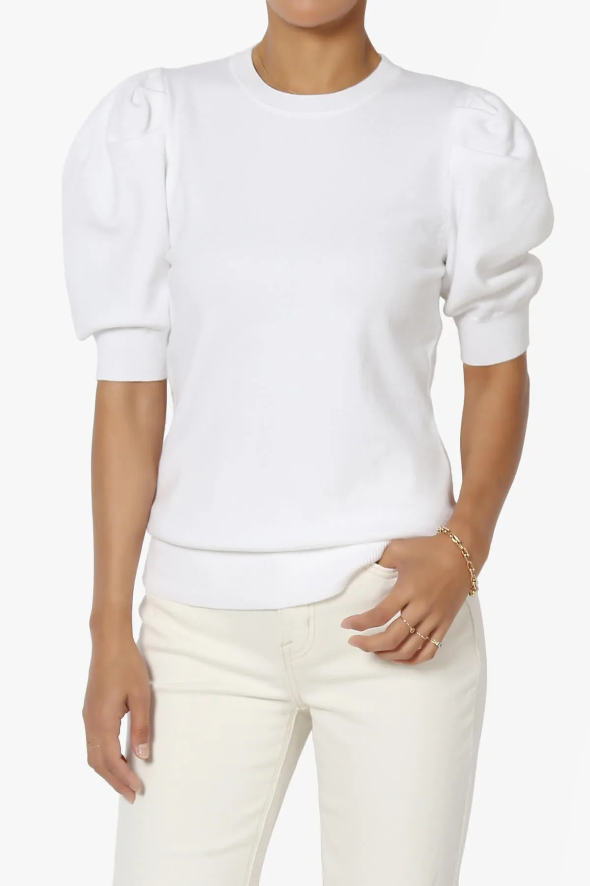 Isabella Puff Short Sleeve Knit Sweater