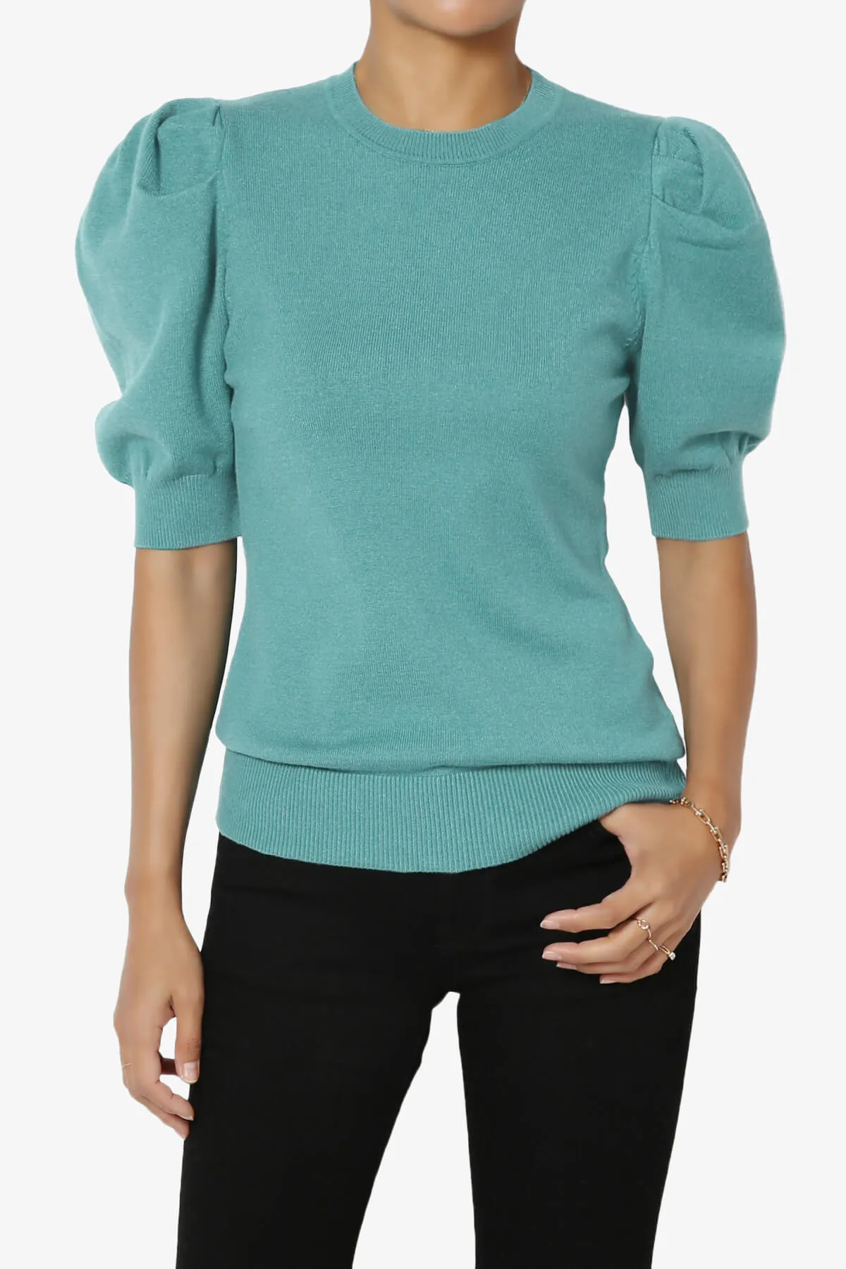 Isabella Puff Short Sleeve Knit Sweater