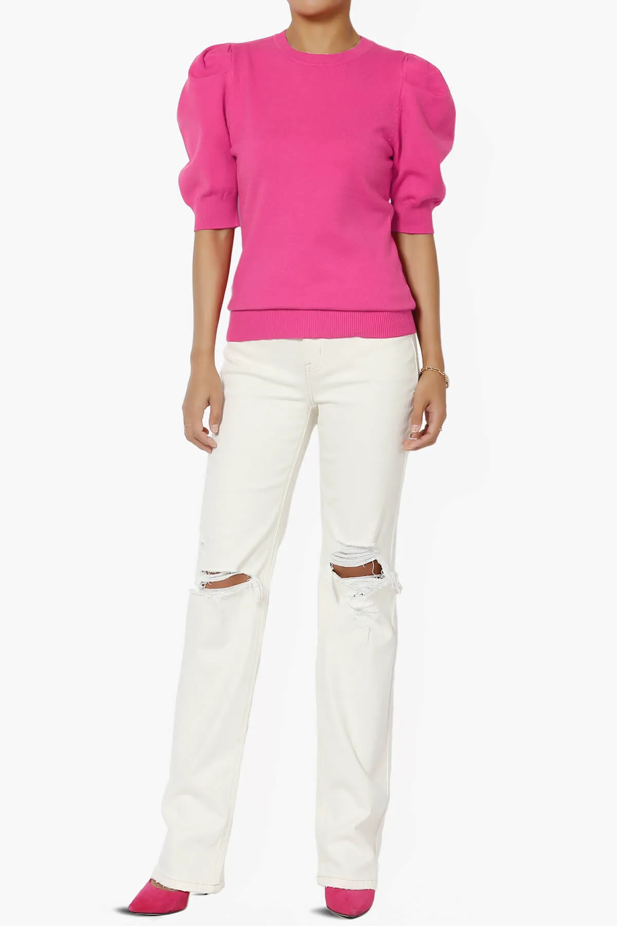 Isabella Puff Short Sleeve Knit Sweater
