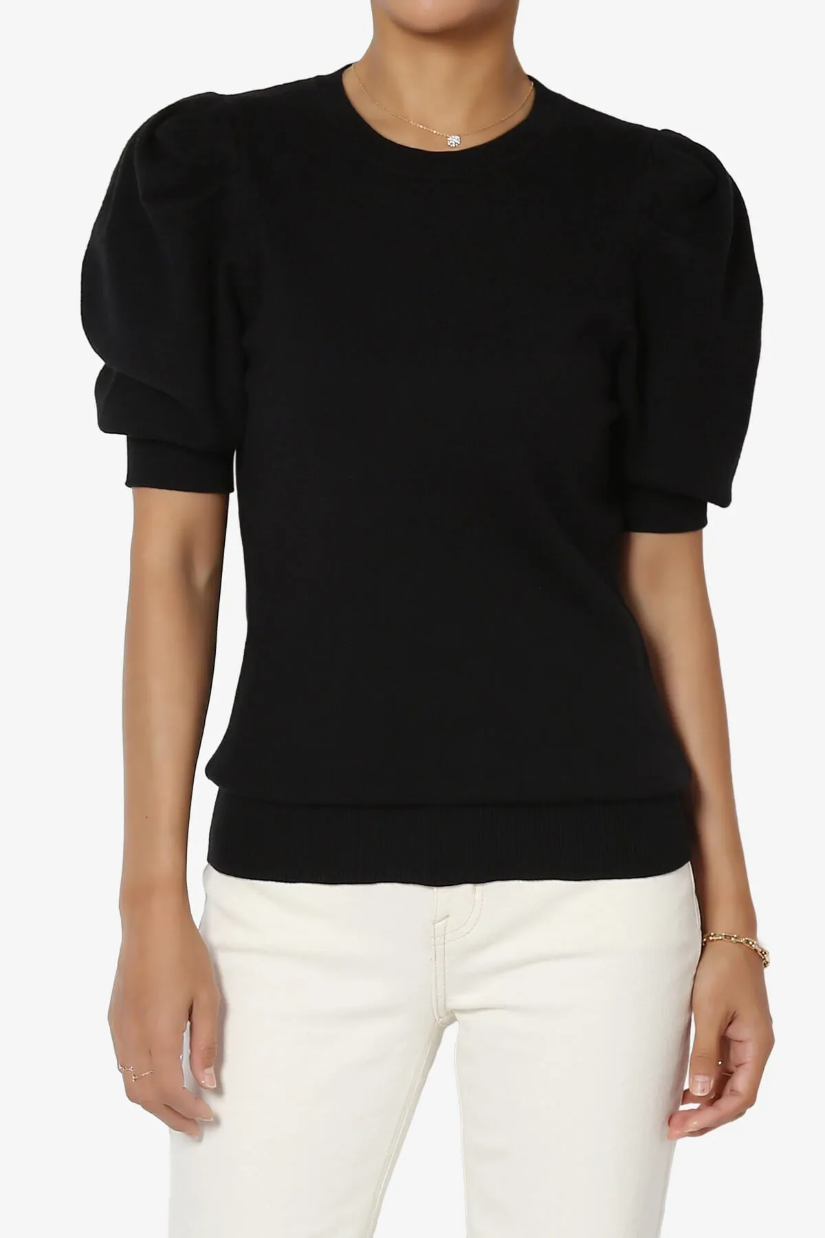 Isabella Puff Short Sleeve Knit Sweater