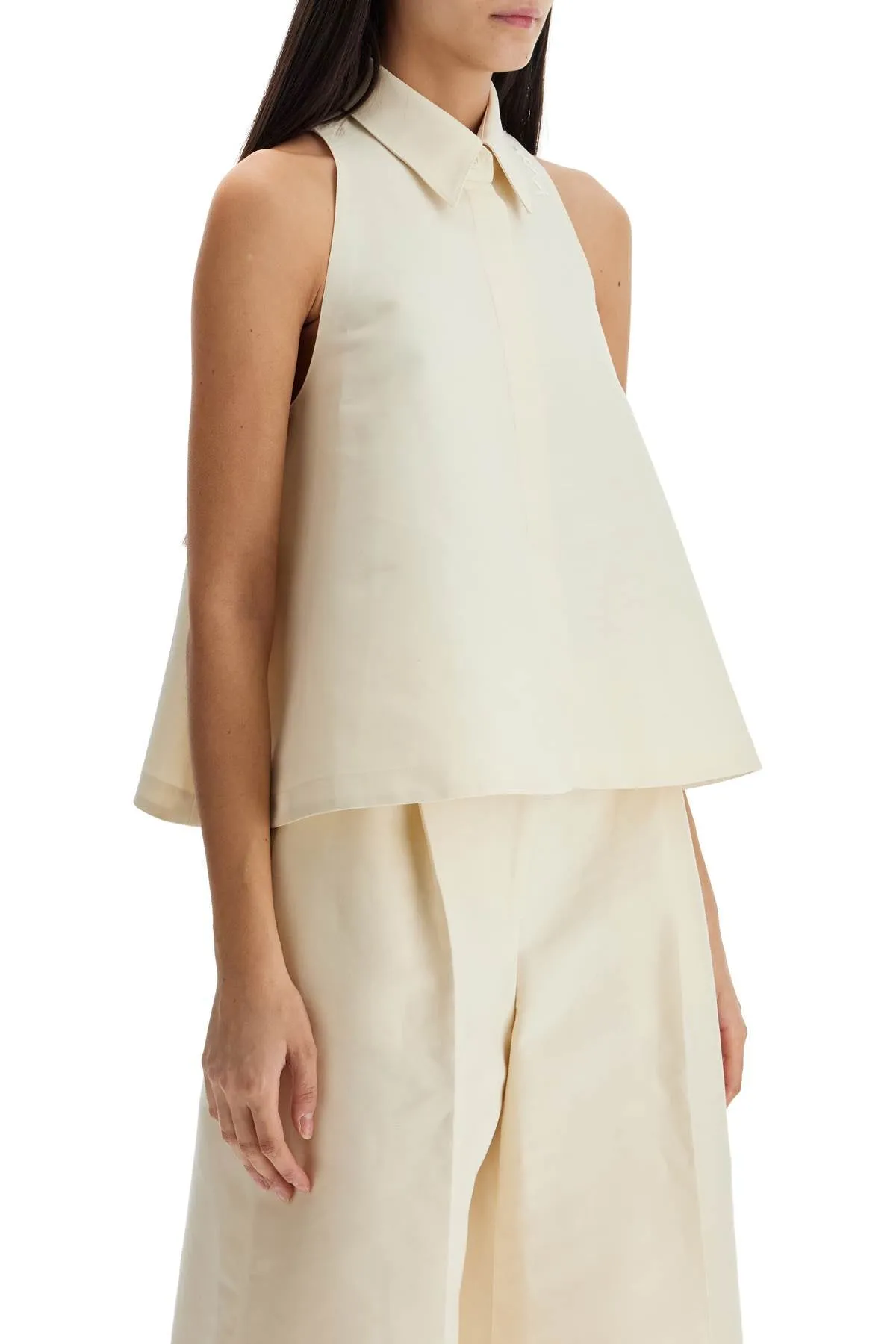 ivory cotton women's shirt with embroidered logo CAMA0612S0TCX28 IVORY