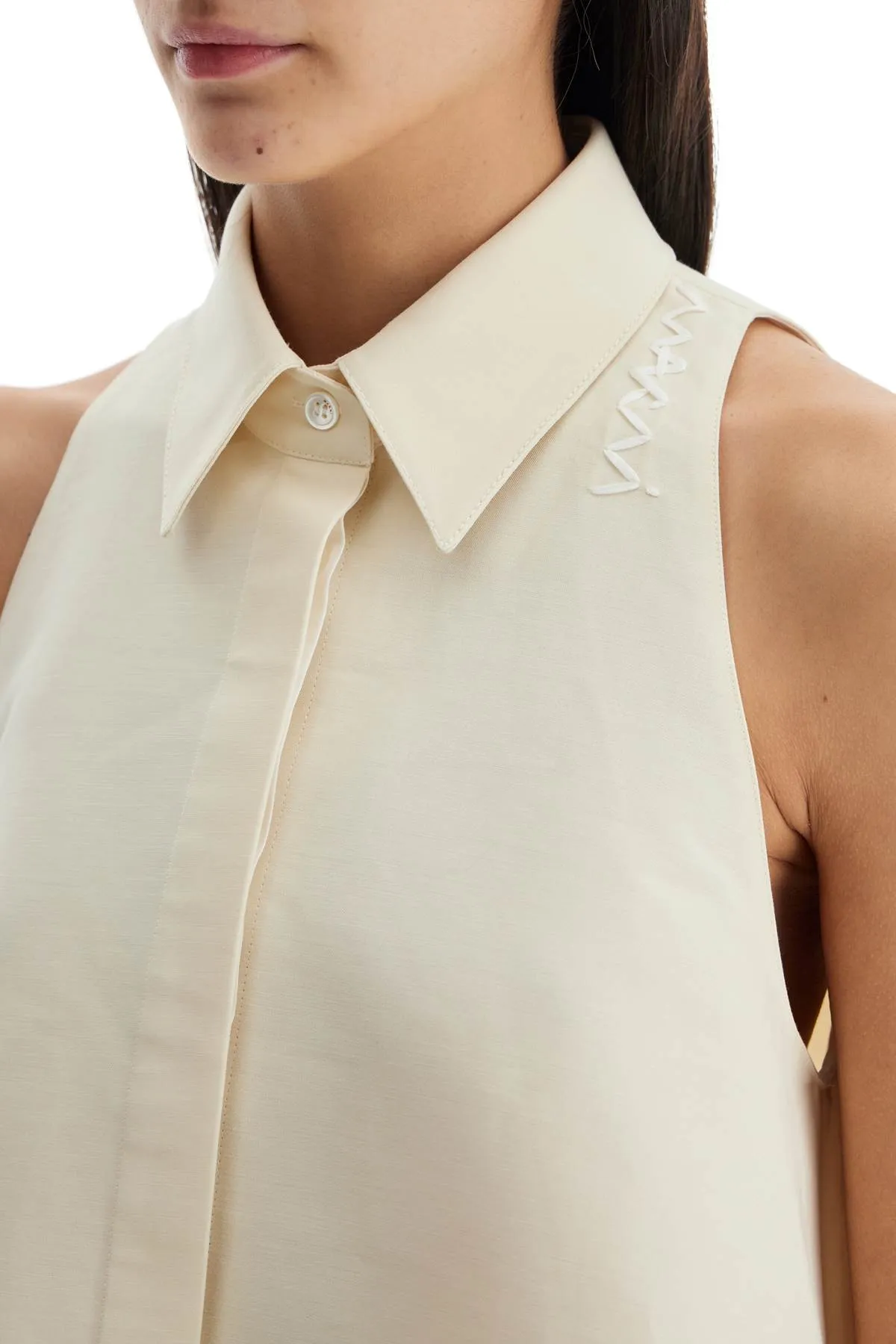 ivory cotton women's shirt with embroidered logo CAMA0612S0TCX28 IVORY