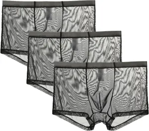 JEShifangjiusu Men'S Underwear Transparent Sexy Mesh Breathable Ice Silk Boxer Briefs See-Through Low Rise Cool Boxers 3Pack