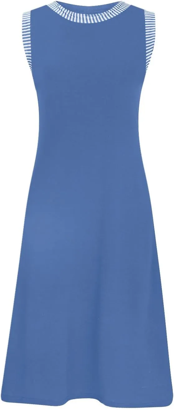 JOAU Women's Casual Sleeveless Sundress 2025 Summer Patchwork Crew Neck Loose Beach Knee Length Shift Tank Dresses