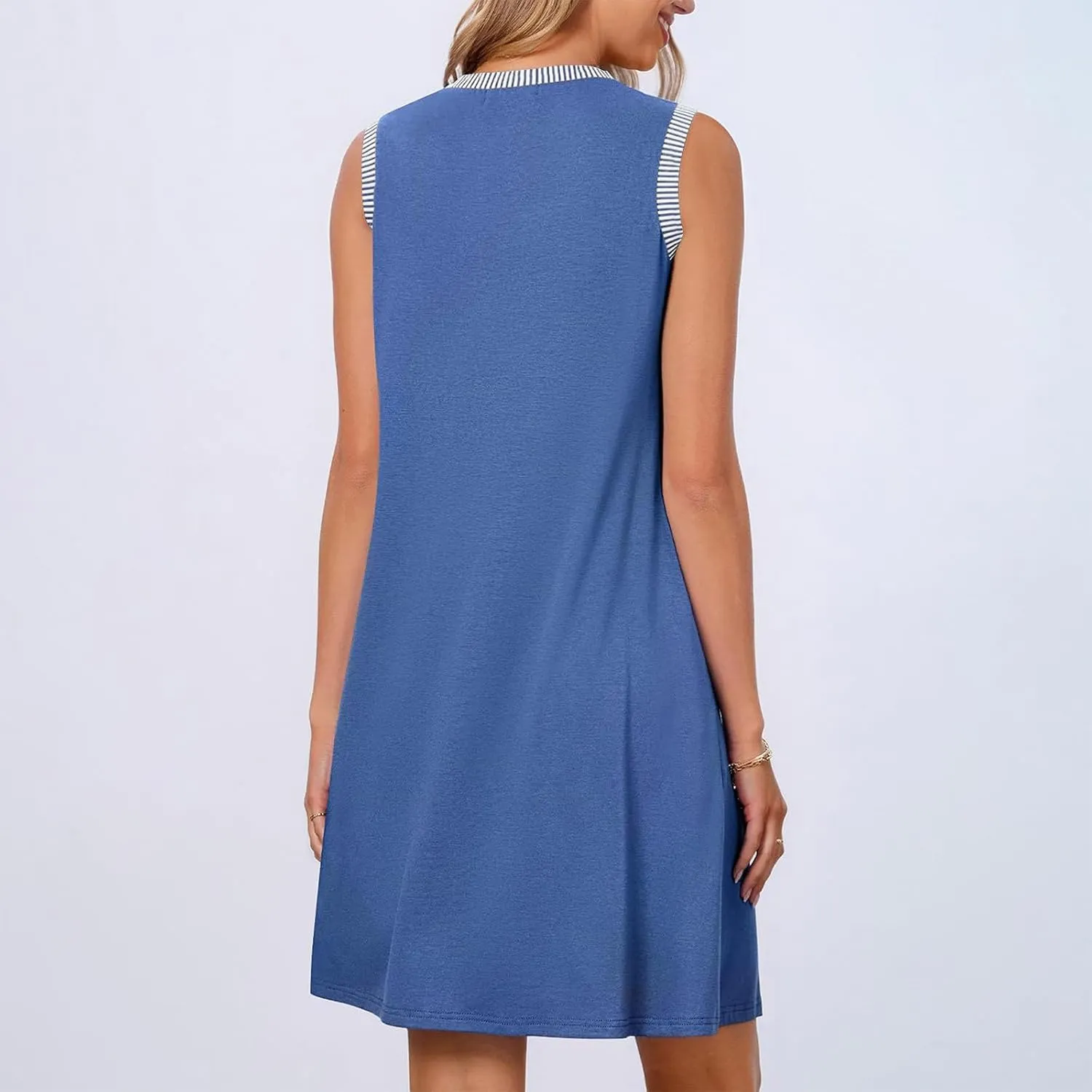 JOAU Women's Casual Sleeveless Sundress 2025 Summer Patchwork Crew Neck Loose Beach Knee Length Shift Tank Dresses