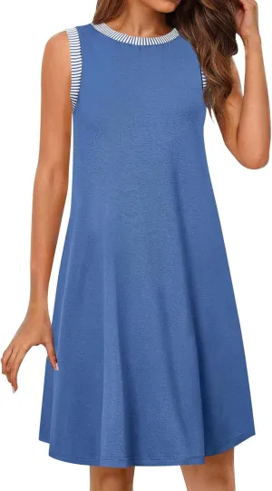 JOAU Women's Casual Sleeveless Sundress 2025 Summer Patchwork Crew Neck Loose Beach Knee Length Shift Tank Dresses