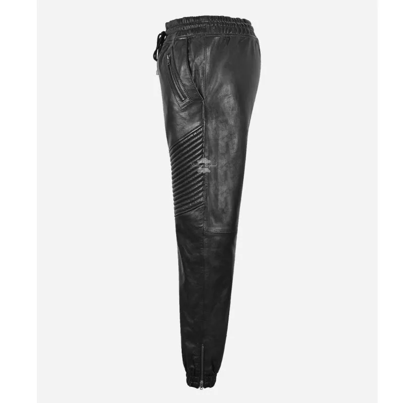 JOGGER Leather Jogging Bottom Men's Quilted Classic Leather Track Pants