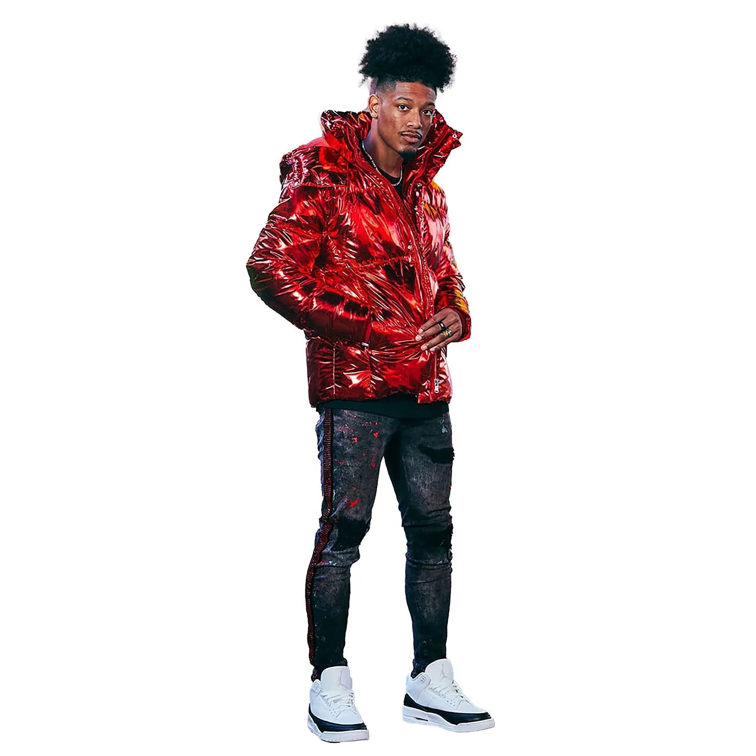 Jordan Craig Rhinestone Men's Denim Jean Pants Black-Red