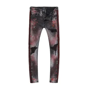 Jordan Craig Rhinestone Men's Denim Jean Pants Black-Red