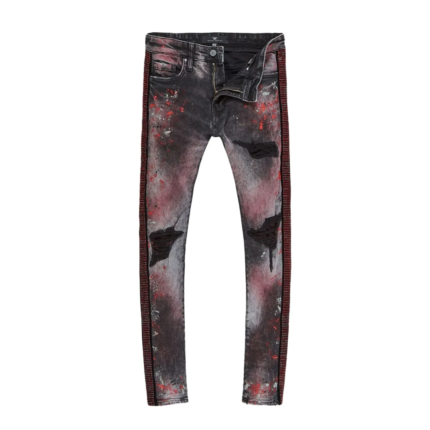 Jordan Craig Rhinestone Men's Denim Jean Pants Black-Red