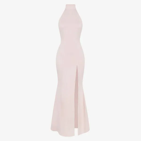 Juliette Stretch Maxi Dress with Crew Neck and Slits House Of Cb red