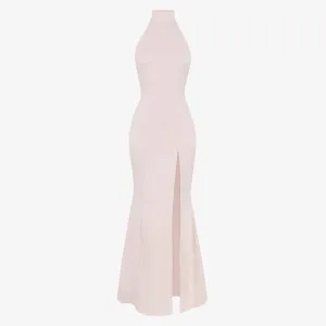 Juliette Stretch Maxi Dress with Crew Neck and Slits House Of Cb red