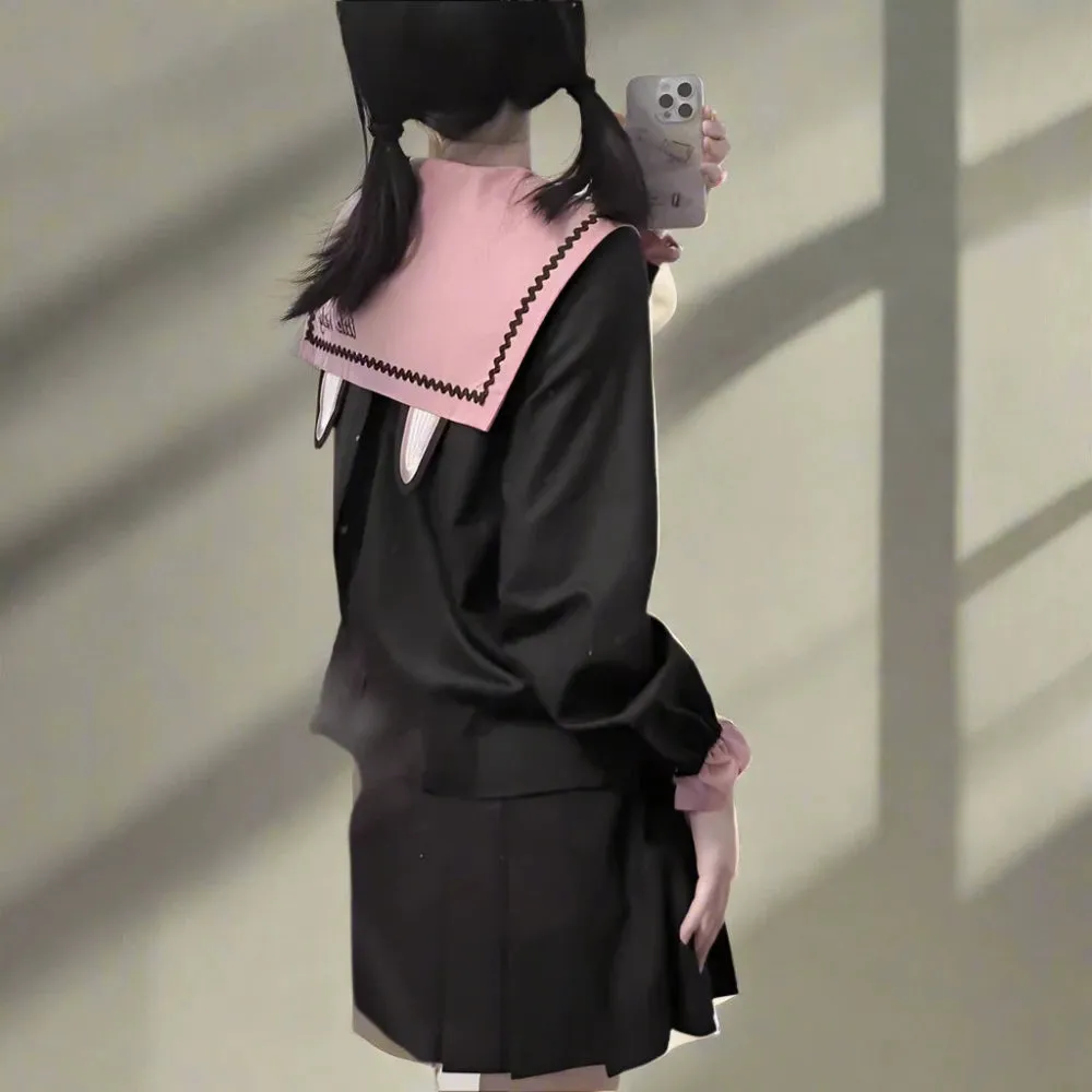 Kawaii Academia Style Uniform with Pink Heart Details
