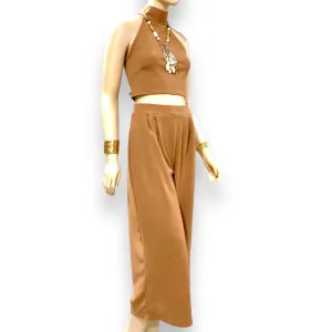 Khaki Tan Crop Top & Wide Leg Pants Outfits