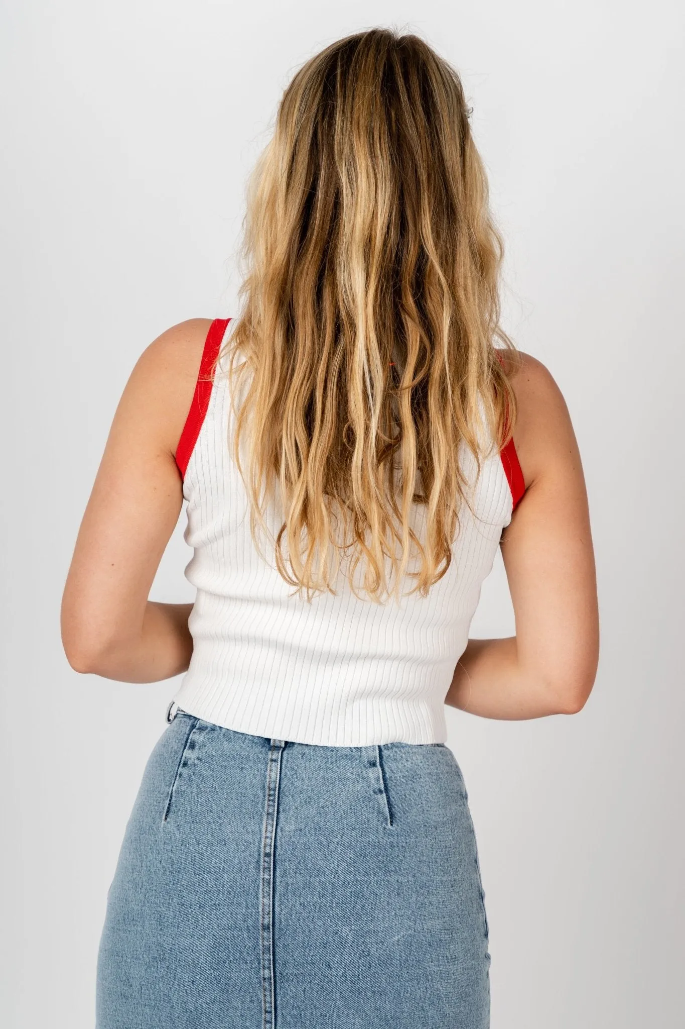 Knit crop tank top white