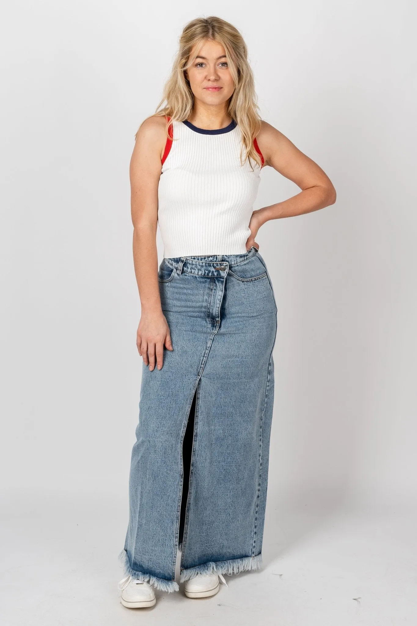 Knit crop tank top white