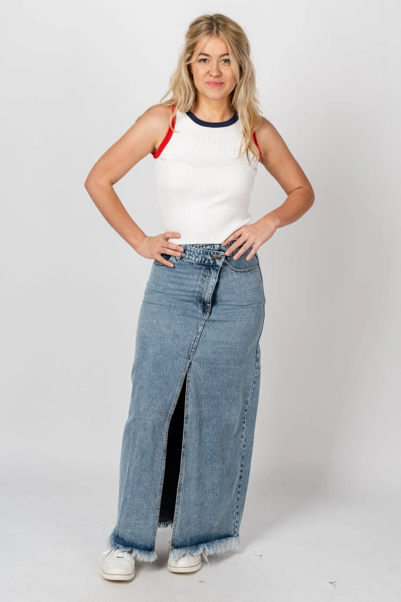 Knit crop tank top white