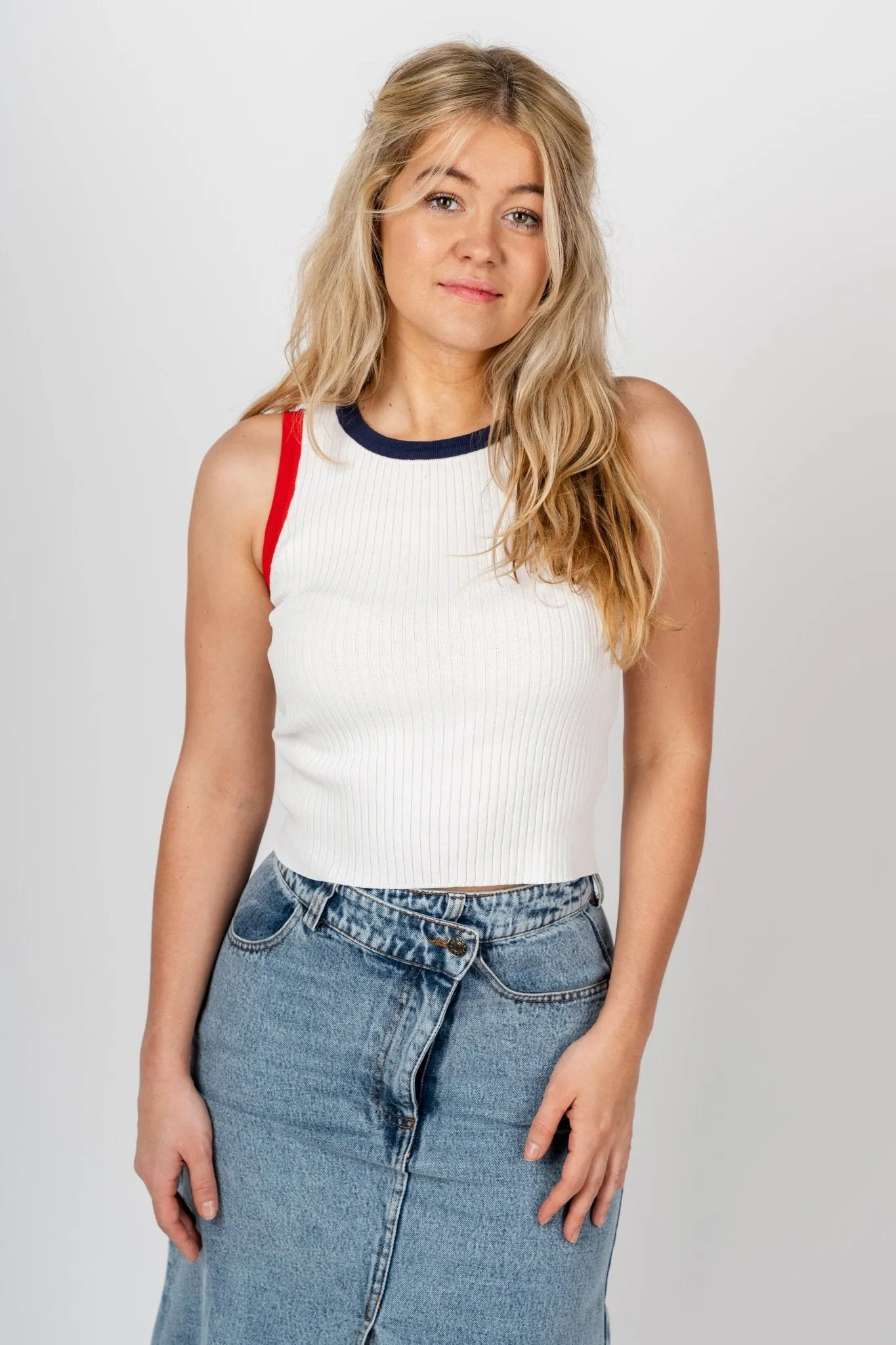 Knit crop tank top white