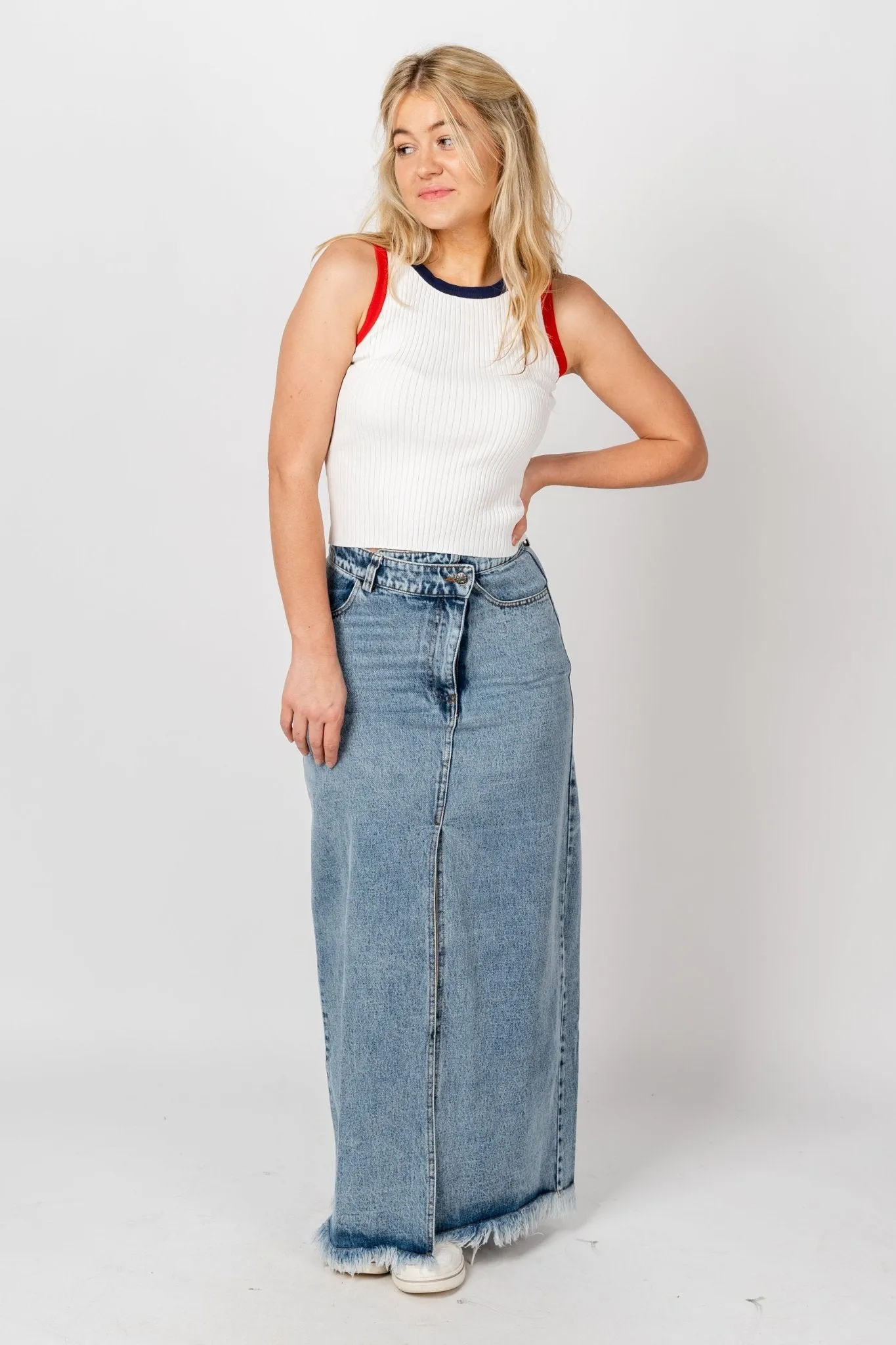 Knit crop tank top white