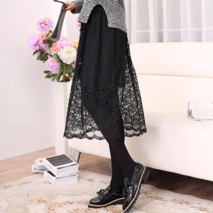 Korean Pleated Summer Korea Lace Mid-Length Skirt