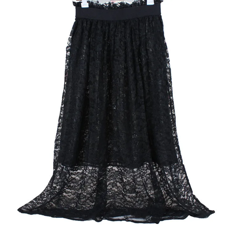Korean Pleated Summer Korea Lace Mid-Length Skirt
