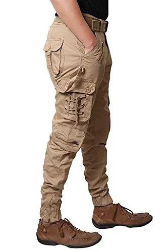 Krystle Men's Cotton Solid Relaxed Fit Zipper Cargo Jogger Pants