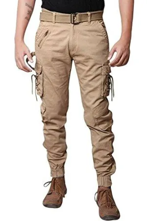 Krystle Men's Cotton Solid Relaxed Fit Zipper Cargo Jogger Pants