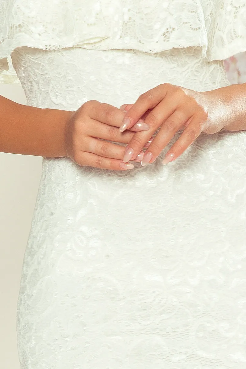 Lace dress with frill - ecru