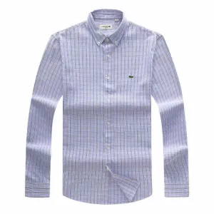 Lacoste Men's Slim Fit Tiny Checkered Cotton Blue Long Sleeve Shirt