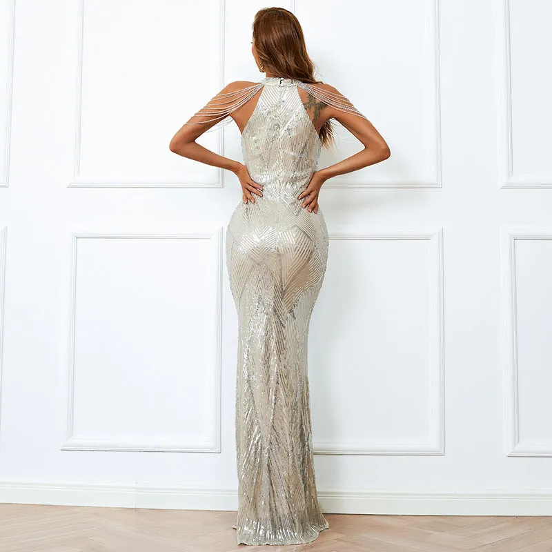 Ladies Temperament Sequin Long Slim Dress